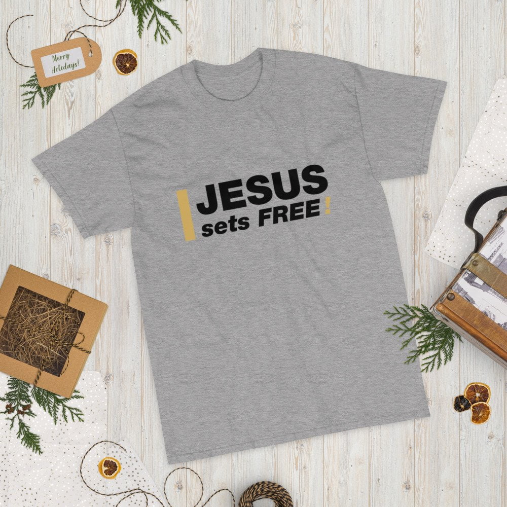 Short Sleeve T-Shirt - Jesus sets FREE! (light) - Image 6